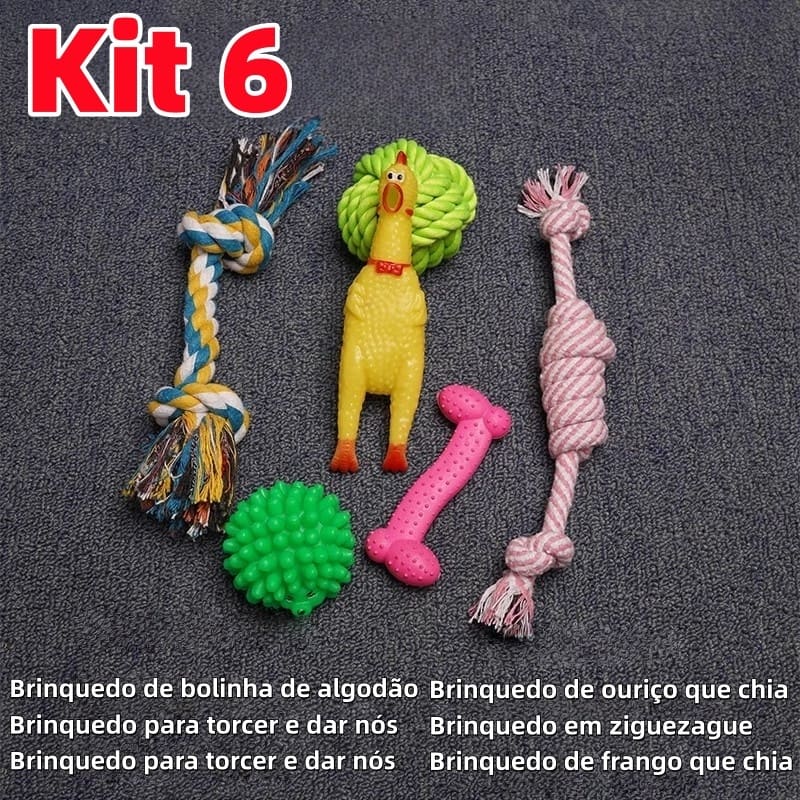 Kit 10/6 Brinquedos Mordedores Cachorro Filhote Anti-stress Pet Ranger os dentes Limpeza da boca
